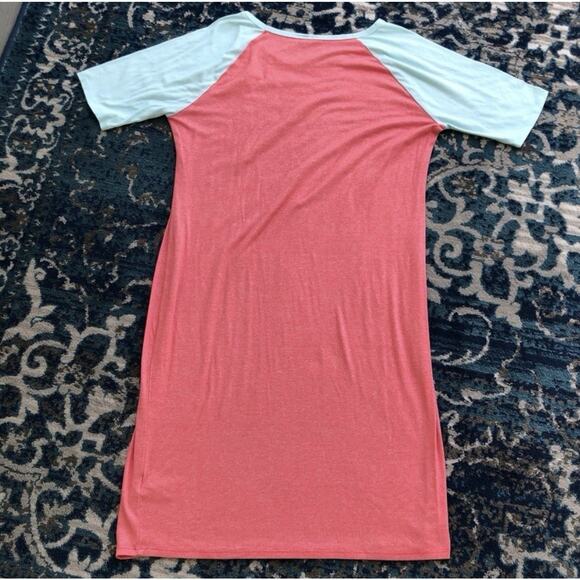 LuLaRoe Julia Dress Heathered Salmon/Sea Green Size XL - Picture 2 of 3